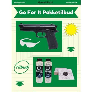 Softgun manuel pistol PT92,  ”GO FOR IT” Pakke tilbud- Starter set: